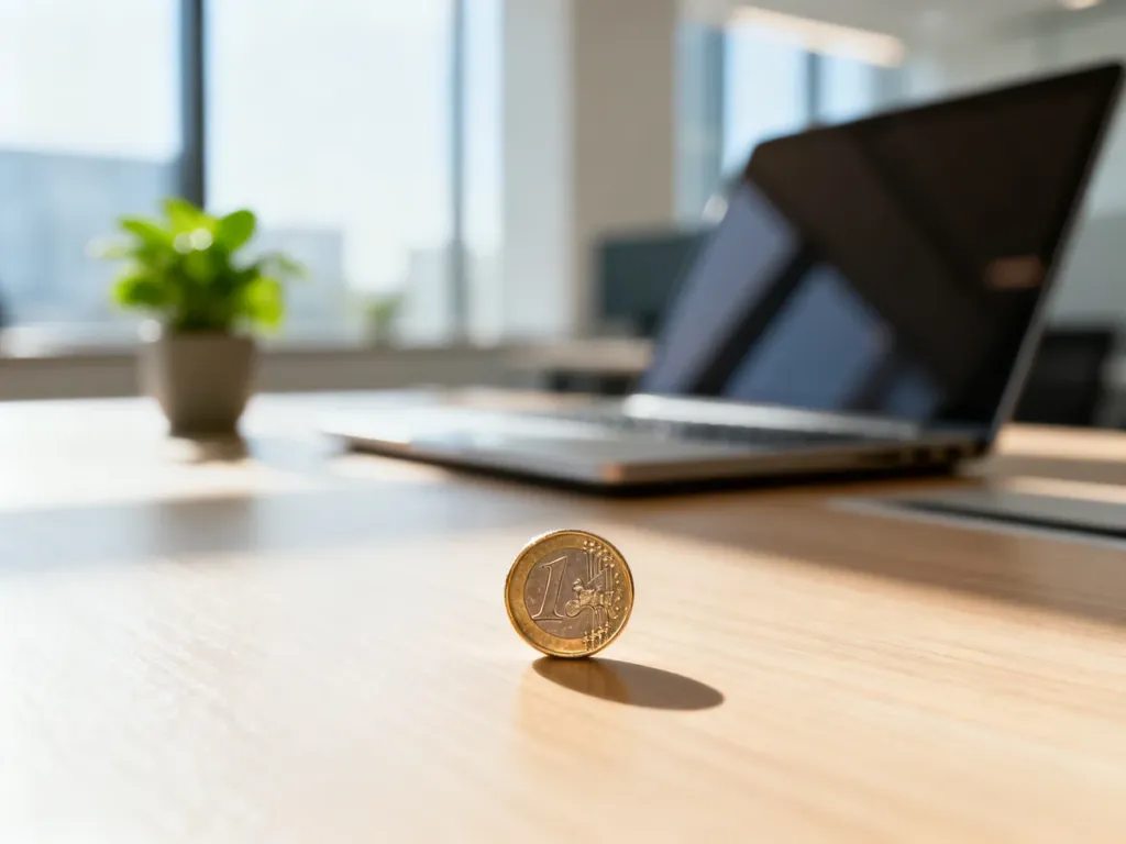 Euro leżące na biurku w nowoczesnym biurze, symbolizujące zarobki i pracę na Malcie.